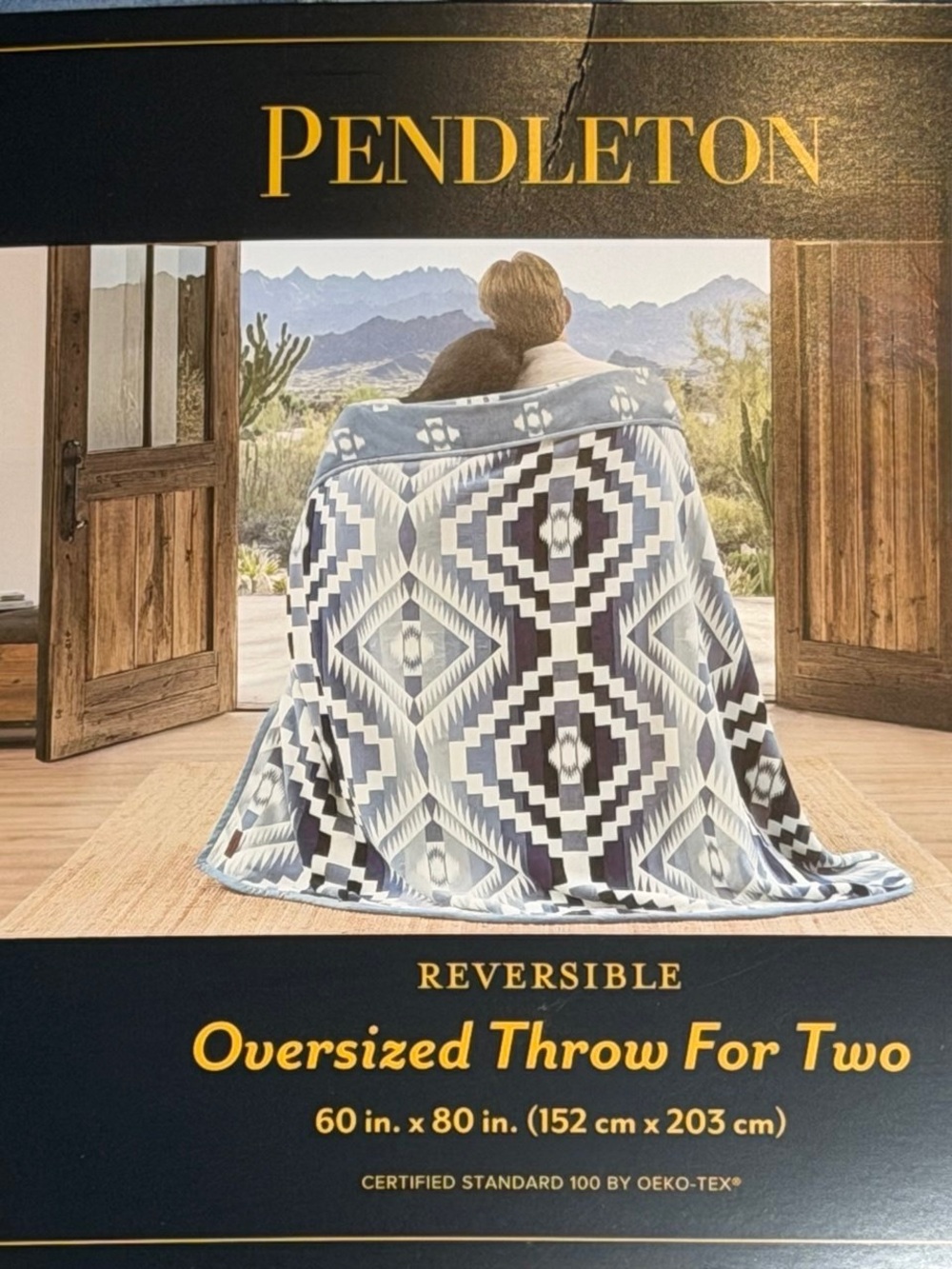 Pendleton Oversized Blue Geometric Pattern Reversible Cozy Throw Blanket Guest